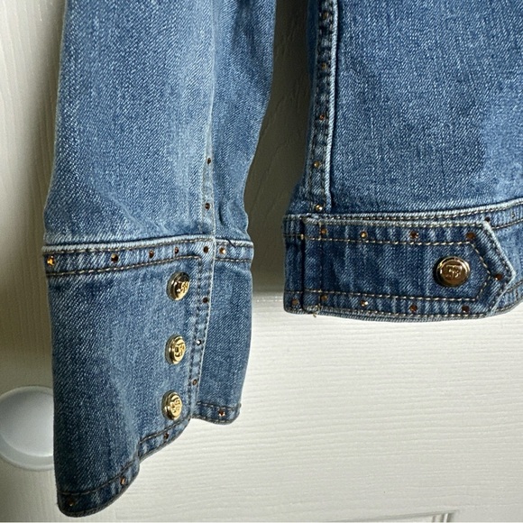 Vintage St John Sport Small Denim Rhinestones Bead Gold Monogram Buttons Jacket - Picture 10 of 16